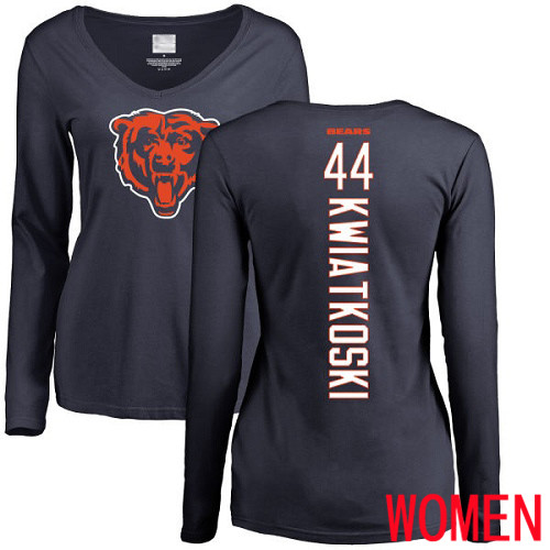 Chicago Bears Navy Blue Women Nick Kwiatkoski Backer NFL Football #44 Long Sleeve T Shirt->nfl t-shirts->Sports Accessory